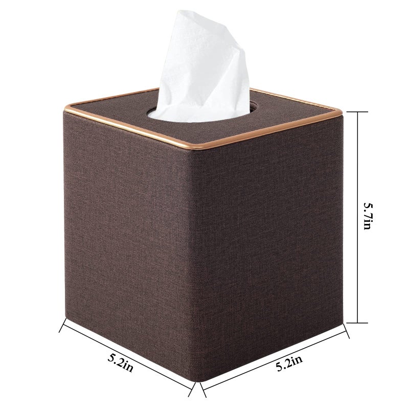 RHCSZ Linen Square Tissue Box Cover Cube Tissue Box Holder-Excellent Rosegold Leather Decoration Table Napkin Case Dispenser Facial Tissues Organizer with Magnetic Bottom for Home Office Car(Coffee) - Image 3
